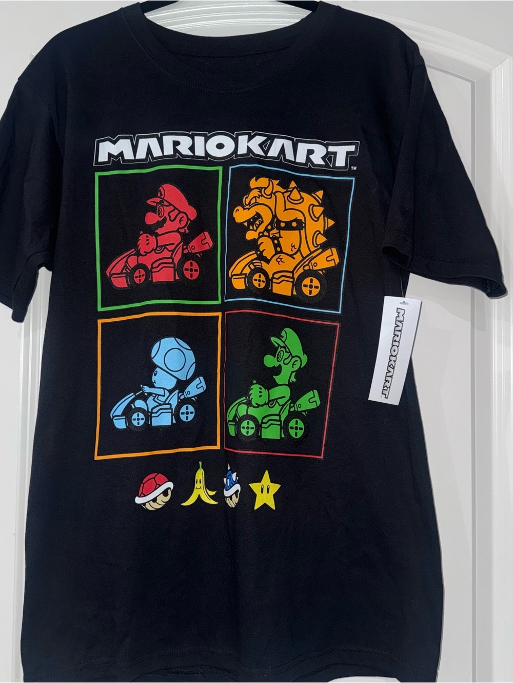 Mario Kart Black Graphic Tee with Colorful Character Panels Medium